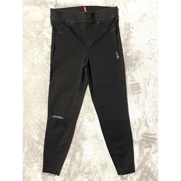 SPANX Distressed Jeggings Black Denim Pull On Pants Medium Wash - Picture 1 of 5